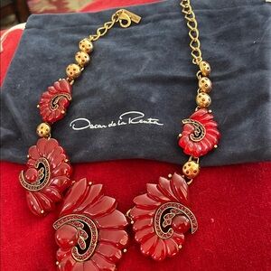 Oscar de la Renta Red Statement Floral Necklace